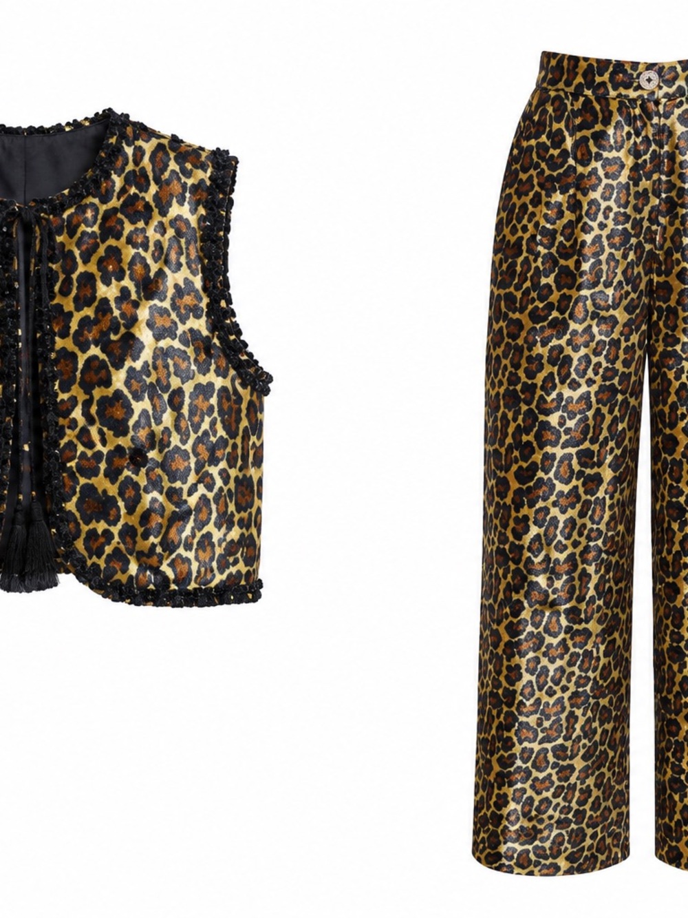 Leopard-Print Wide Leg Pantsuit - Gold/Brown